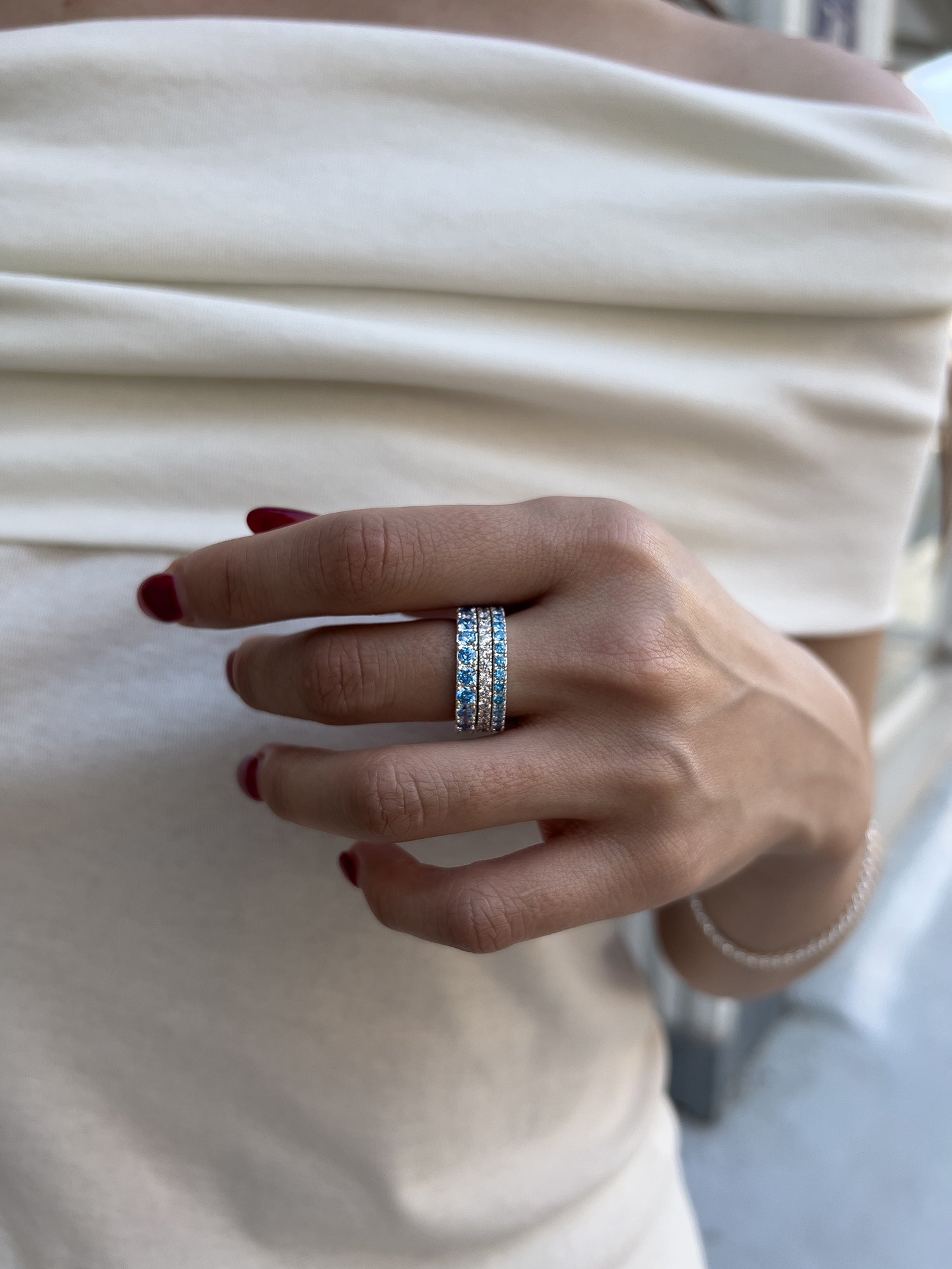 BOLD PAVE RING [AQUA]