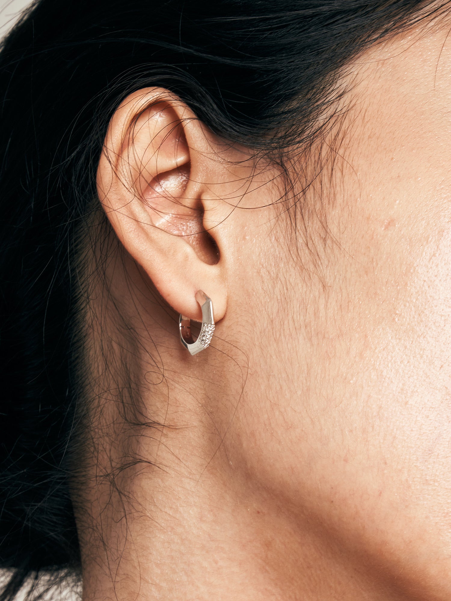 OCTAGONAL STONE EARRINGS [SILVER]