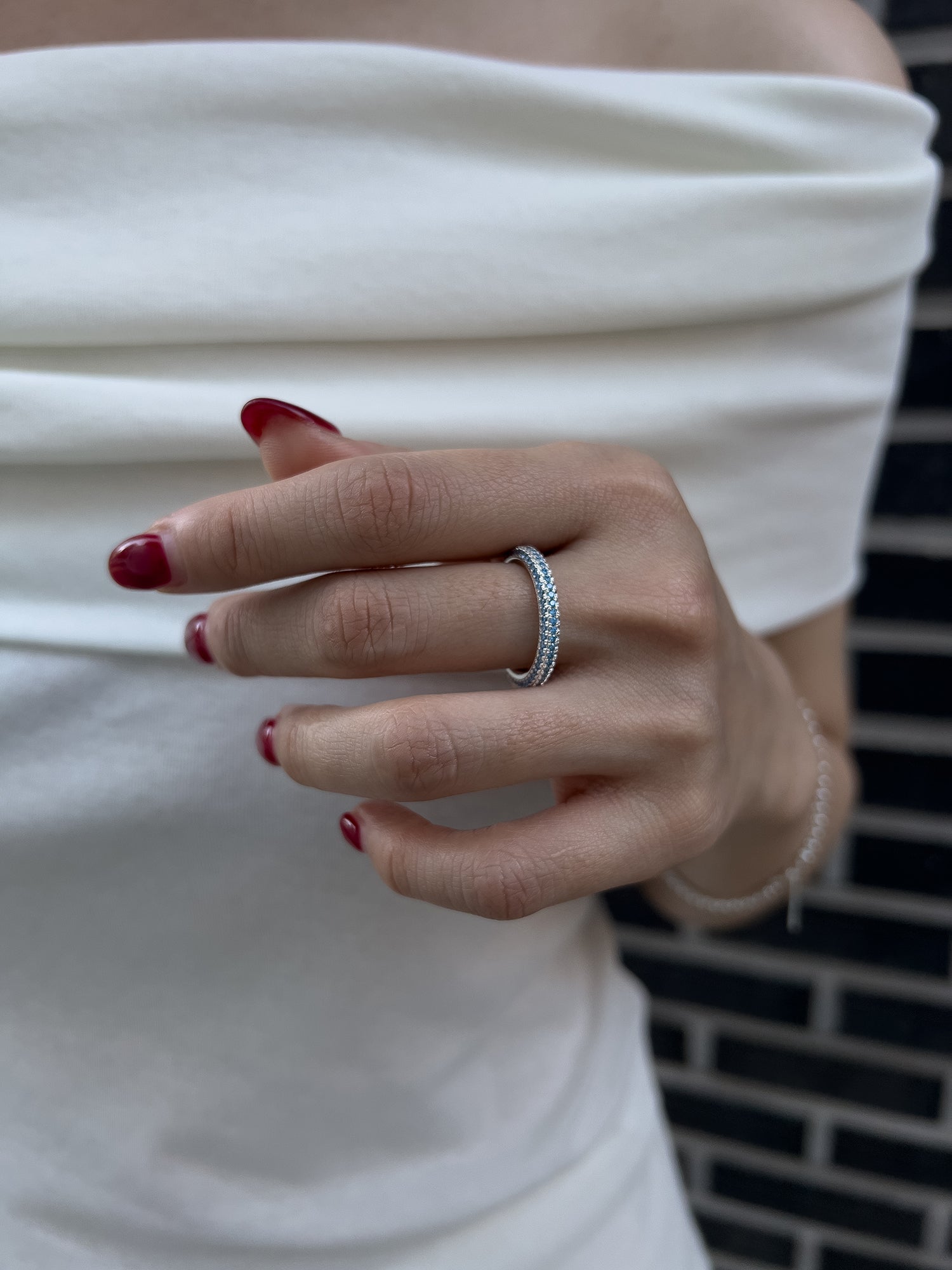 ROUND PAVE RING [AQUA]