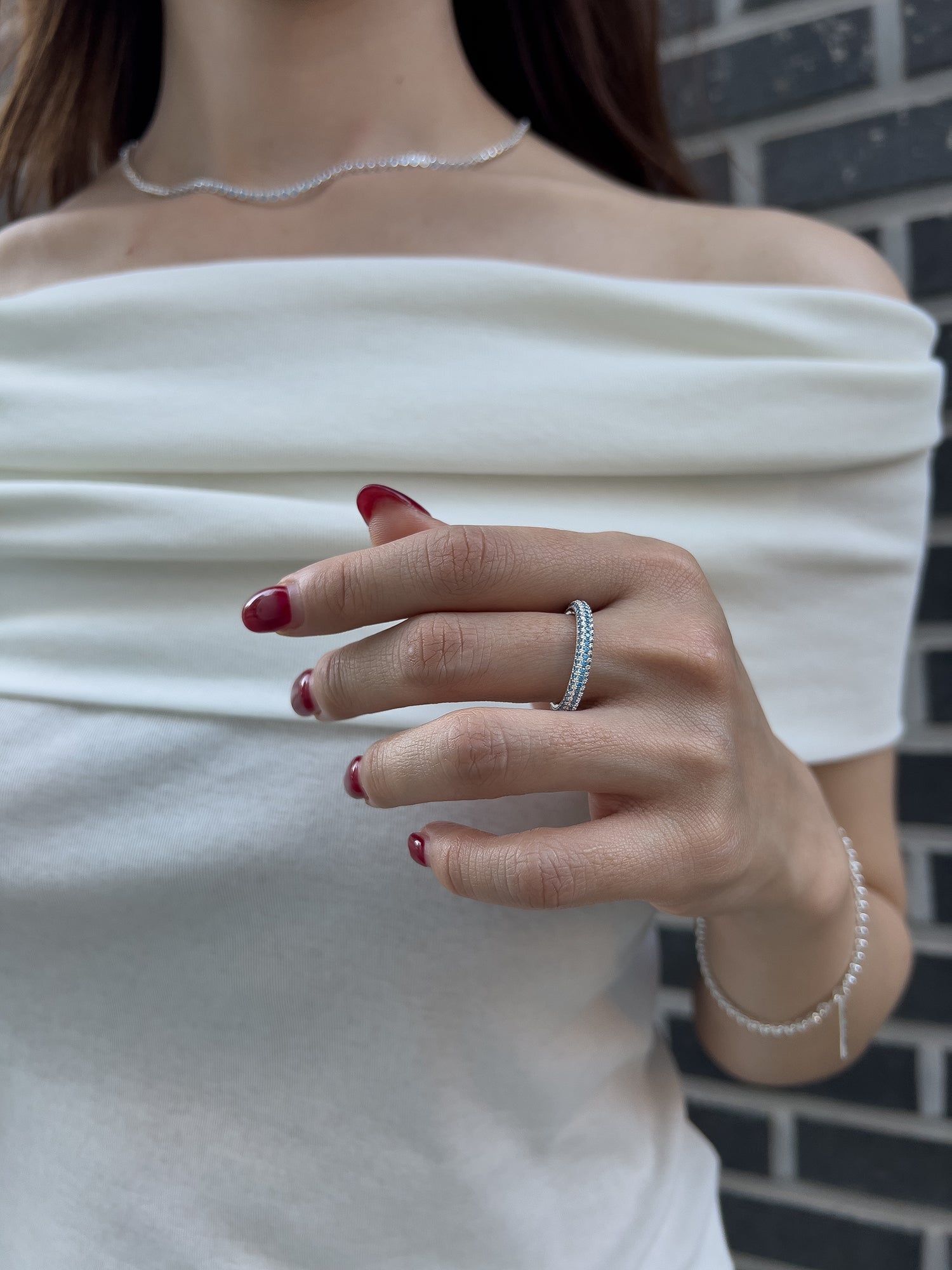 ROUND PAVE RING [AQUA]