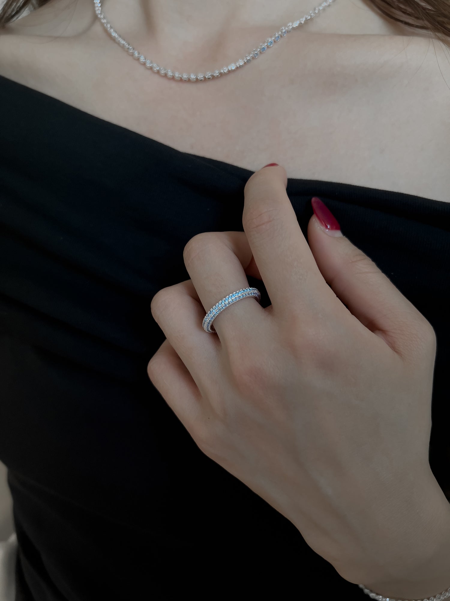 ROUND PAVE RING [AQUA]